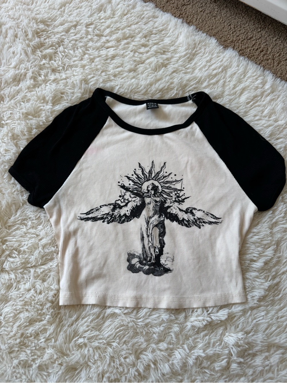 Black & White Angel Graphic Crop Top